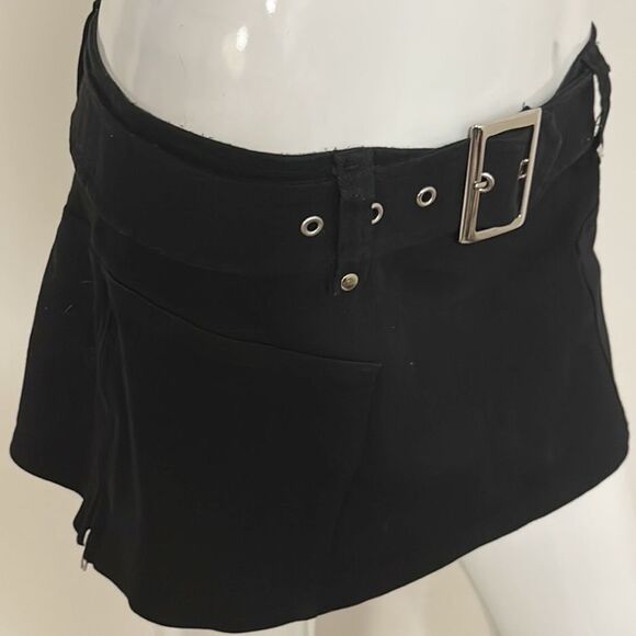 Rare Vintage Lip Service Black Low Rise Belted Micro Mini Skirt Side Zip Details - Picture 4 of 8